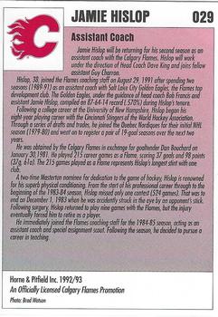 1992-93 IGA Calgary Flames #029 Jamie Hislop Back