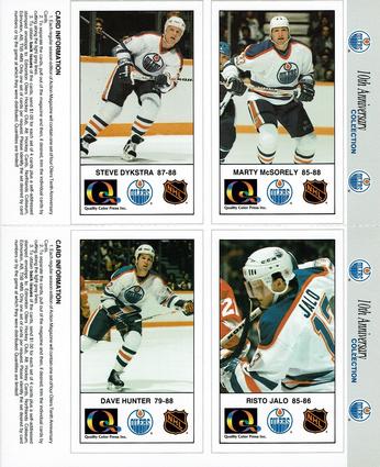 1988-89 Edmonton Oilers Action Magazine Tenth Anniversary Commemerative - Four-Card Panels #37-40 Marty McSorley / Steve Dykstra / Risto Jalo / Dave Hunter Front