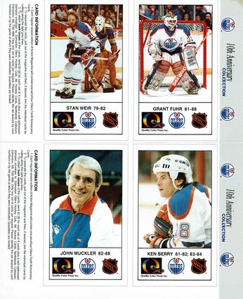 1988-89 Edmonton Oilers Action Magazine Tenth Anniversary Commemerative - Four-Card Panels #65-68 Grant Fuhr / Stan Weir / Ken Berry / John Muckler Front