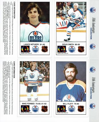 1988-89 Edmonton Oilers Action Magazine Tenth Anniversary Commemerative - Four-Card Panels #69-72 Doug Smith / Lance Nethery / Bill Flett / Mike Forbes Front
