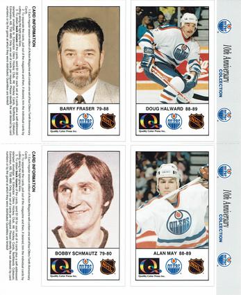 1988-89 Edmonton Oilers Action Magazine Tenth Anniversary Commemerative - Four-Card Panels #157-160 Doug Halward / Barry Fraser / Alan May / Bobby Schmautz Front