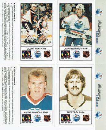 1988-89 Edmonton Oilers Action Magazine Tenth Anniversary Commemerative - Four-Card Panels #161-164 Craig Redmond / 89 All-Star Game / Alex Tidey / Wayne Van Dorp Front
