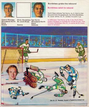 1971-72 Letraset Action Replays #24 Cesare Maniago / Chris Bordeleau / Ted Harris Front