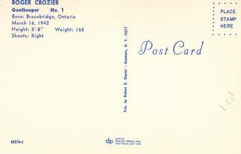 1971-72 Buffalo Sabres Postcards #82270-C Roger Crozier Back