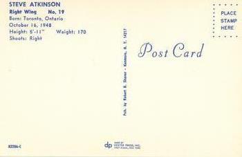 1971-72 Buffalo Sabres Postcards #82286-C Steve Atkinson Back