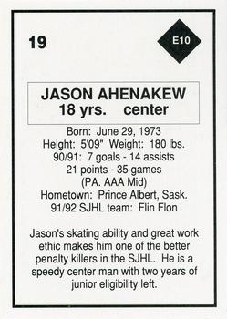 1991-92 Air Canada/Old Dutch SJHL #E10 Jason Ahenakew Back