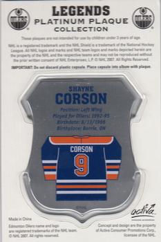 2007 Edmonton Oilers Legends Platinum Plaque Collection #NNO Shayne Corson Back