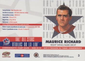 2003 Pacific Canada Post NHL All-Stars #3 Maurice Richard Back
