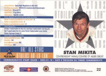2003 Pacific Canada Post NHL All-Stars #22 Stan Mikita Back