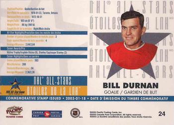 2003 Pacific Canada Post NHL All-Stars #24 Bill Durnan Back