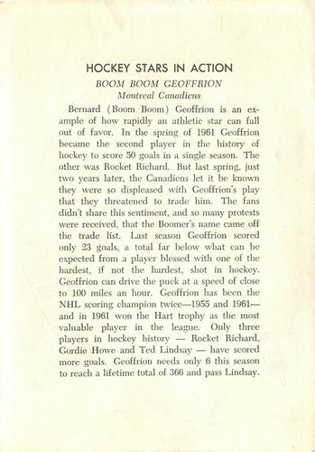 1963-64 Toronto Star Hockey Stars In Action #NNO Boom Boom Geoffrion Back