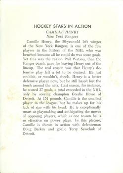 1963-64 Toronto Star Hockey Stars In Action #NNO Camille Henry Back