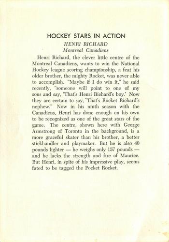 1963-64 Toronto Star Hockey Stars In Action #NNO Henri Richard Back
