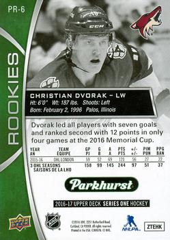 2016-17 Upper Deck - Parkhurst Rookies Previews #PR-6 Christian Dvorak Back