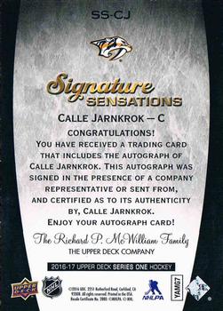 2016-17 Upper Deck - Signature Sensations #SS-CJ Calle Jarnkrok Back