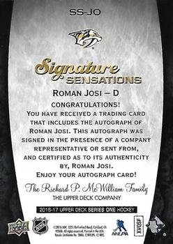 2016-17 Upper Deck - Signature Sensations #SS-JO Roman Josi Back