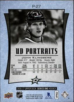 2016-17 Upper Deck - UD Portraits #P-27 John Klingberg Back