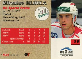 1997-98 Czech APS Extraliga #19 Miroslav Hlinka Back