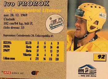 1997-98 Czech APS Extraliga #92 Ivo Prorok Back