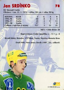 1998-99 DS Extraliga #78 Jan Srdinko Back