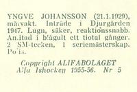 1955-56 Alfa Ishockey (Swedish) #5 Yngve Johansson Back