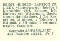 1955-56 Alfa Ishockey (Swedish) #7 Bengt Larsson Back