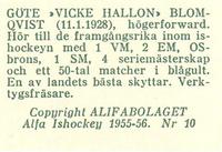 1955-56 Alfa Ishockey (Swedish) #10 Göte Blomqvist Back