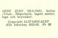 1955-56 Alfa Ishockey (Swedish) #20 Arne Jern Back