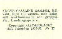 1955-56 Alfa Ishockey (Swedish) #22 Yngve Casslind Back