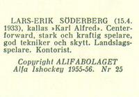 1955-56 Alfa Ishockey (Swedish) #25 Lars Erik Söderberg Back