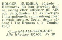 1955-56 Alfa Ishockey (Swedish) #28 Holger Nurmela Back