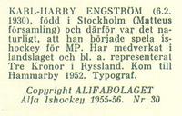 1955-56 Alfa Ishockey (Swedish) #30 Karl-Harry Engstrom Back