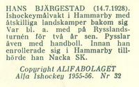 1955-56 Alfa Ishockey (Swedish) #32 Hans Bjärgestad Back