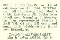 1955-56 Alfa Ishockey (Swedish) #34 Rolf Pettersson Back