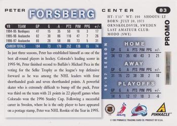 1997-98 Score - Promos #83 Peter Forsberg Back