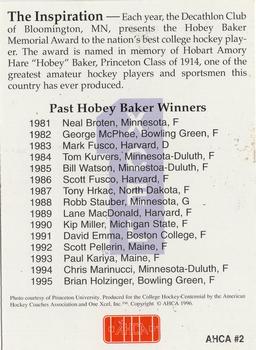 1996 AHCA College Hockey Centennial #2 Hobey Baker Back