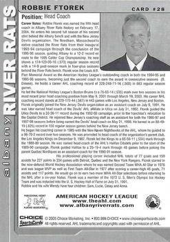 2005-06 Choice Albany River Rats (AHL) #28 Robbie Ftorek Back