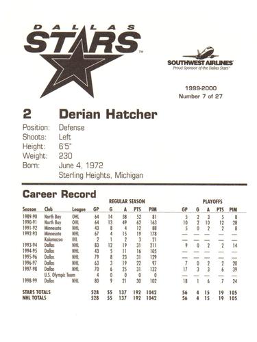 1999-00 Southwest Dallas Stars #7 Derian Hatcher Back