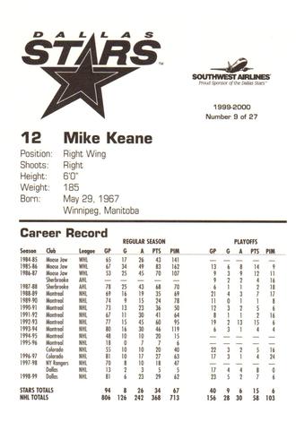 1999-00 Southwest Dallas Stars #9 Mike Keane Back