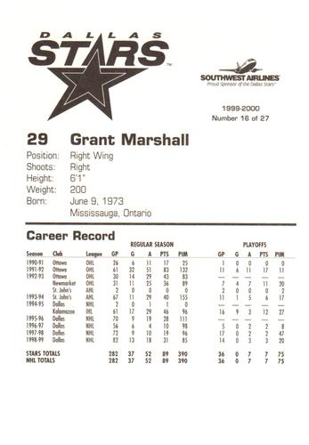 1999-00 Southwest Dallas Stars #16 Grant Marshall Back