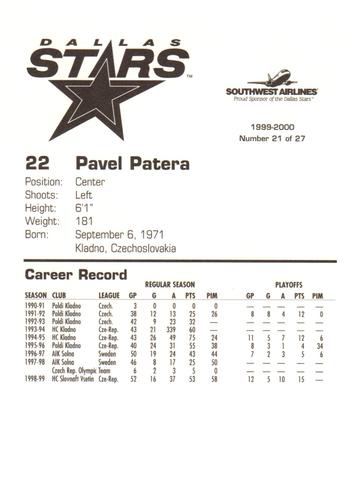 1999-00 Southwest Dallas Stars #21 Pavel Patera Back