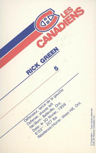 1985-86 Montreal Canadiens Postcards #NNO Rick Green Back
