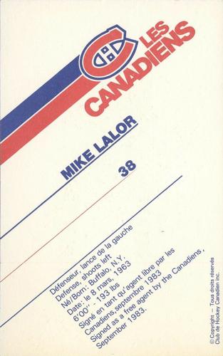 1985-86 Montreal Canadiens Postcards #NNO Mike Lalor Back