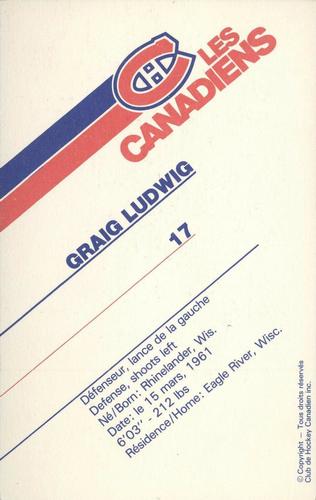 1985-86 Montreal Canadiens Postcards #NNO Craig Ludwig Back