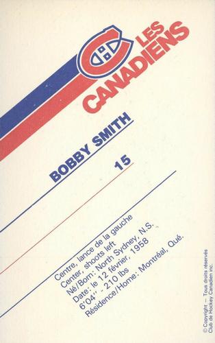 1985-86 Montreal Canadiens Postcards #NNO Bobby Smith Back