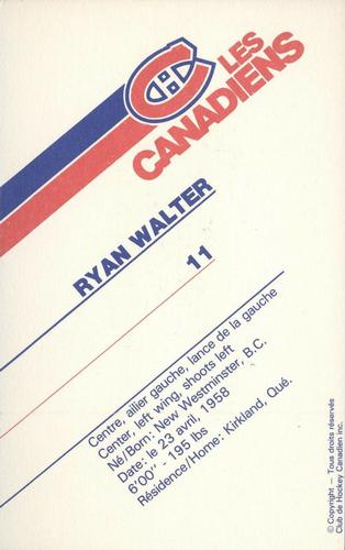 1985-86 Montreal Canadiens Postcards #NNO Ryan Walter Back