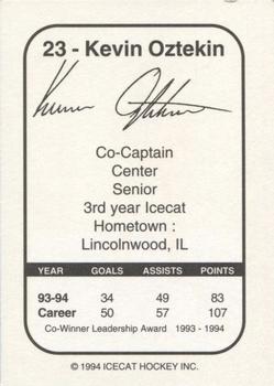 1994-95 Arizona Icecats (ACHA) #NNO Kevin Oztekin Back