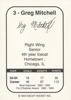 1994-95 Arizona Icecats (ACHA) #NNO Greg Mitchell Back