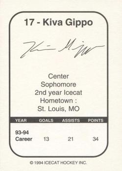 1994-95 Arizona Icecats (ACHA) #NNO Kiva Gippo Back