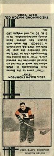 1933-34 Diamond Matchbooks (Silver) #NNO Tiny Thompson Front